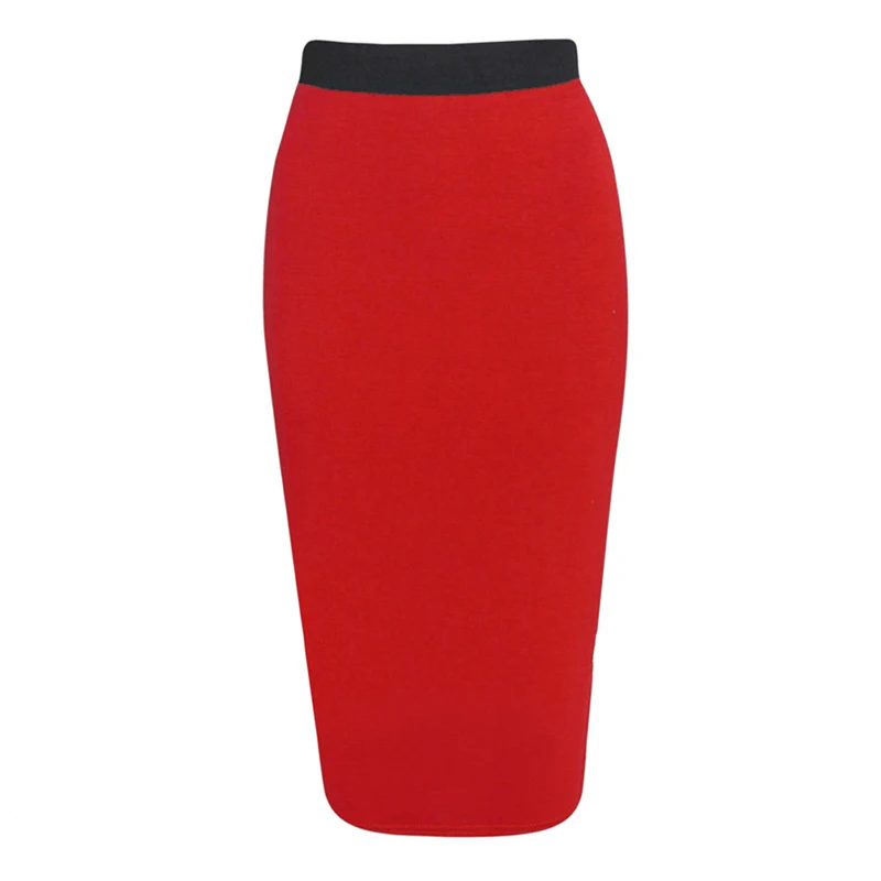 

2022 Fashion Elastic High Waist Sexy Midi Pencil Cotton Skirt Women Office Lady Stretch Bodycon Solid Skirt