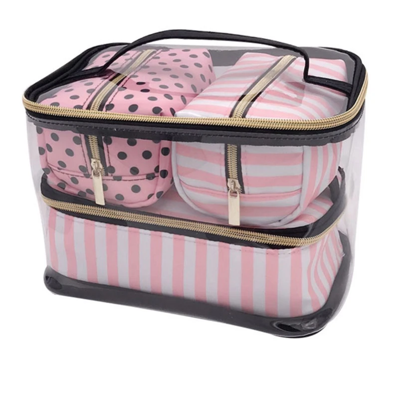 

PVC Transparent Cosmetic Bag Organizer Travel Toiletry Bag Set Pink Beauty Case Makeup Case Beautician Vanity Necessaire Trip