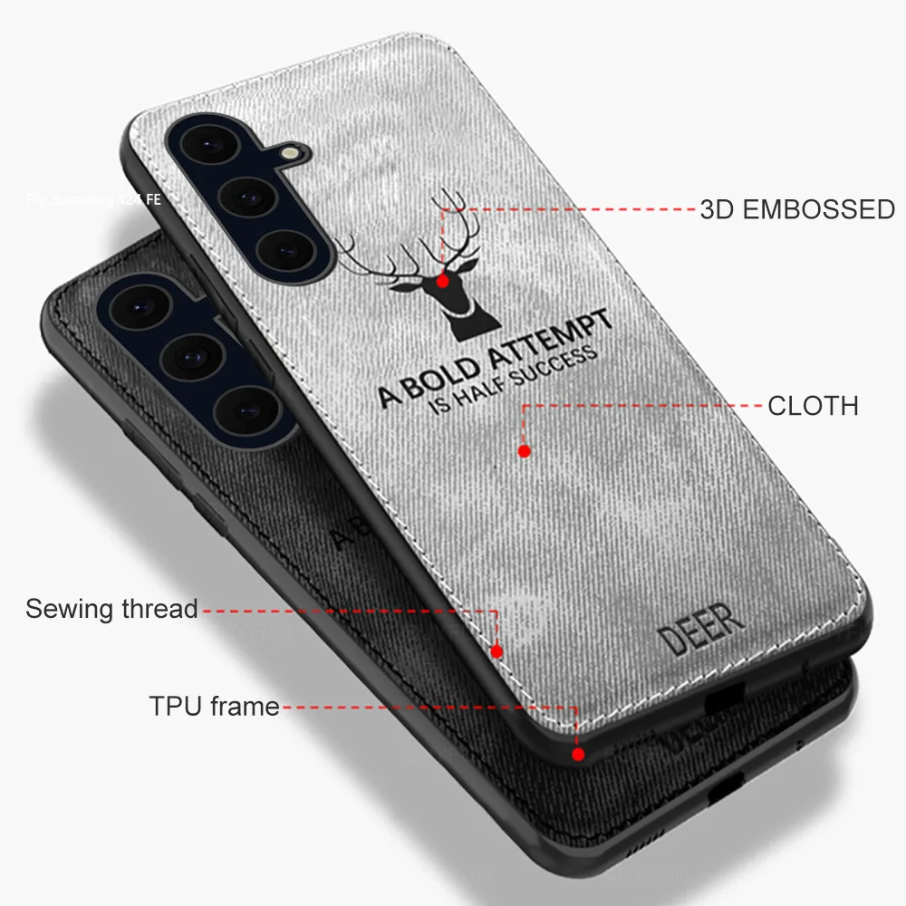 Для Samsung Galaxy S24 FE чехол с 3D рисунком оленя тканевый Smsung S 24 S24FE силиконовая рамка