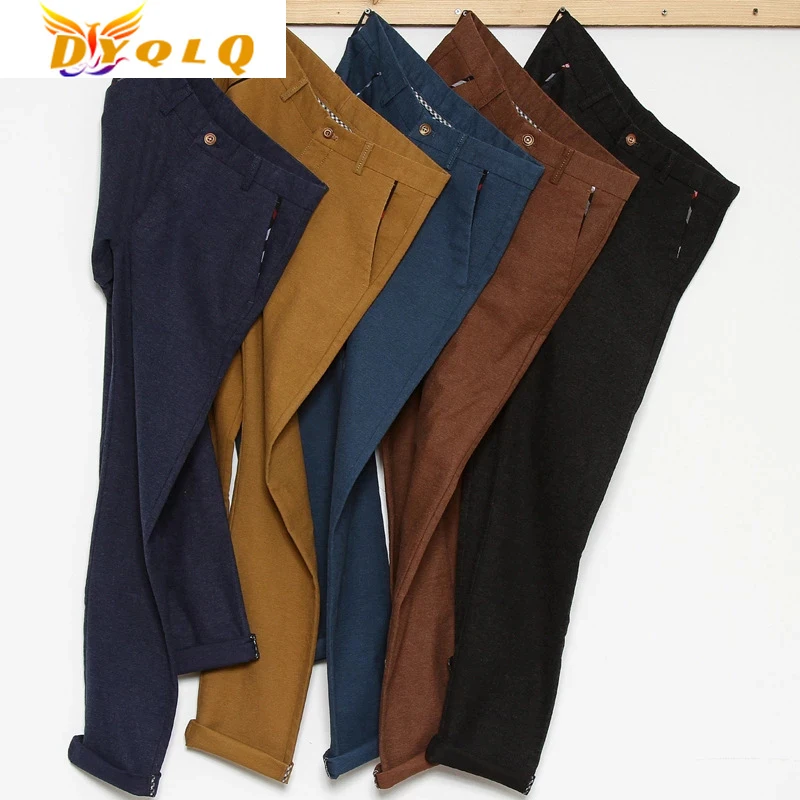 

5 Color Men's Casual Pants Classic Style Sanding Slim Fit Solid Color Khaki Stretch Trousers Male Brand Clothes