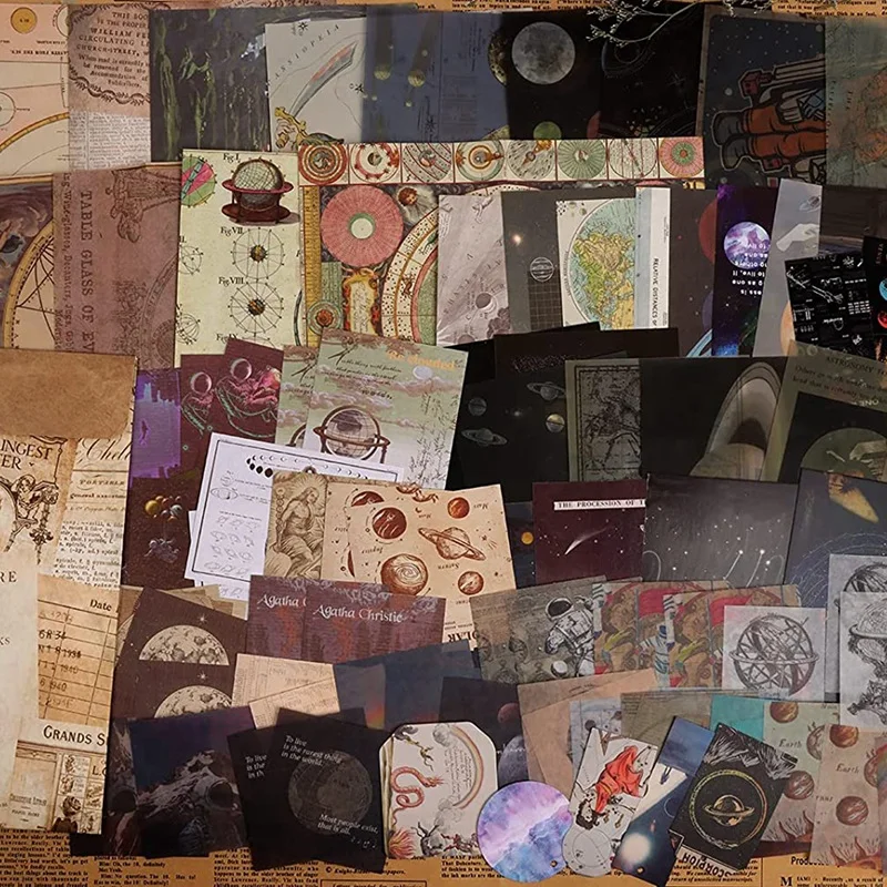 Vintage Aesthetic Scrapbook Supplies File Bag For Junk Journal DIY Craft Paper Washi Stickers Kit