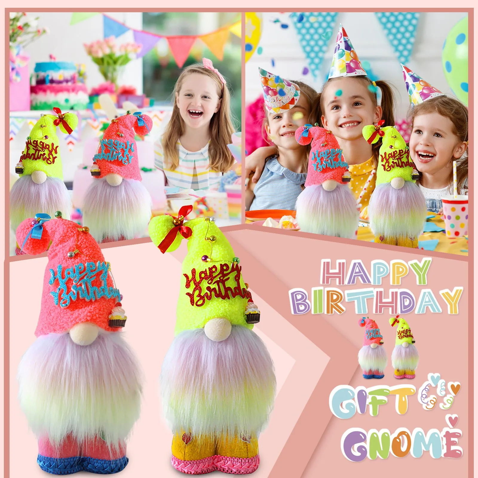 

Happy Birthday Gnome Plush Decor Ornament Summer Gnomes Handmade Scandinavian
