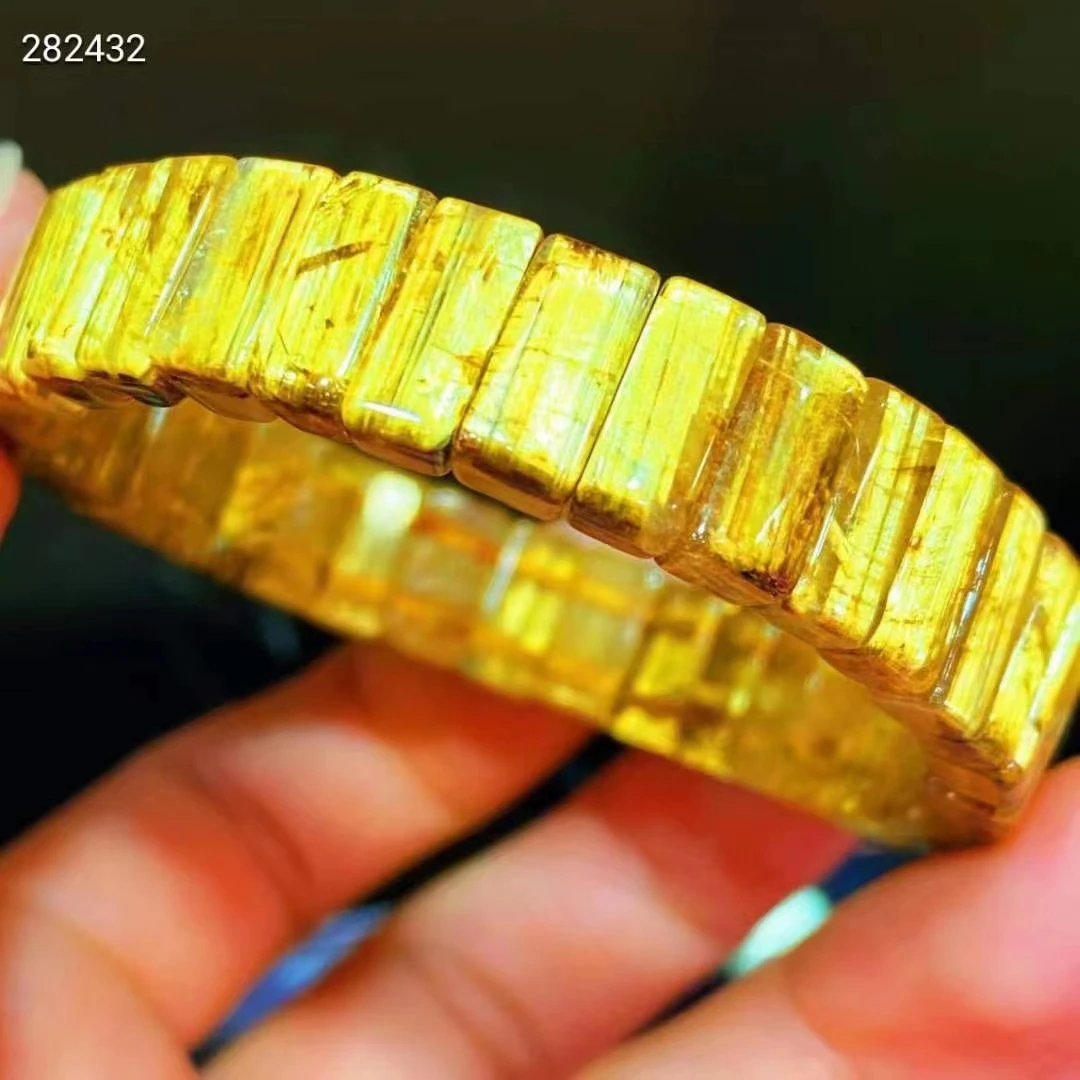 

Natural Gold Rutilated Quartz Clear Rectangle Beads Bracelet 11.2x6.7x5.6mm Cat Eye Wealthy Stone Genuine AAAAAA