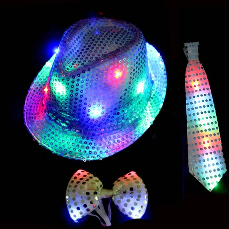 

Шляпа Федора со светодиодной подсветкой и блестками, джазовые головные уборы, кепка, Бабочка, костюм для вечеринки, ковбойский костюм для де...