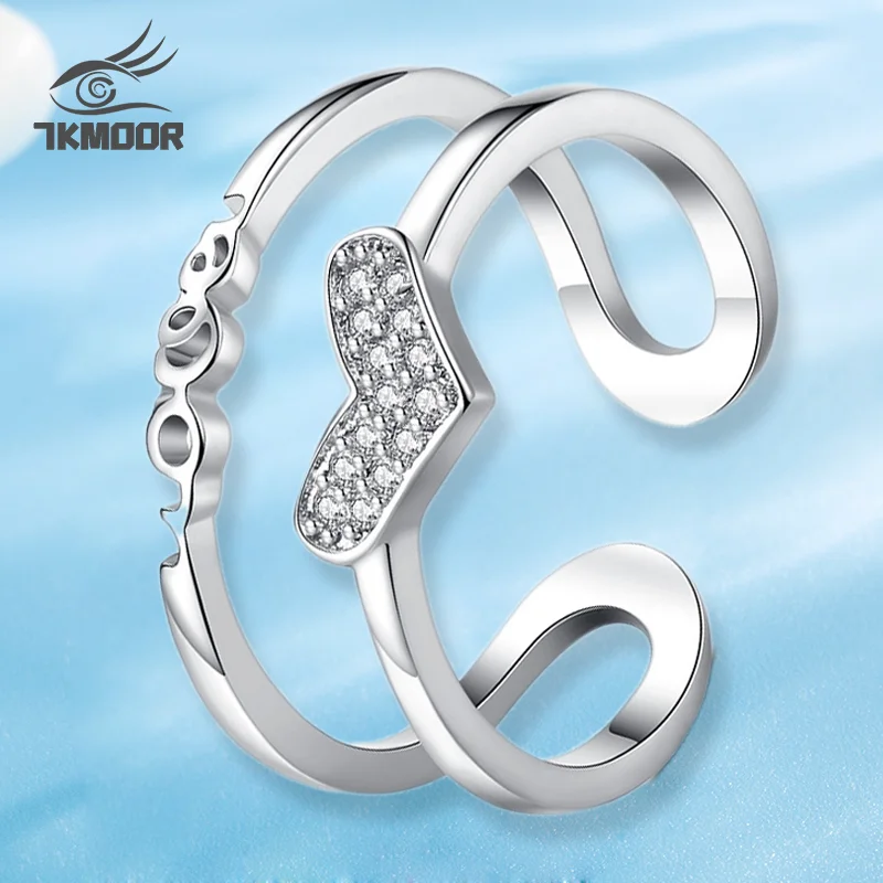 

Lovely Romantic Double Layer Finger Rings For Girls Women New Silvercolor +Hard Cubic Zirconia Crystal Jewelry