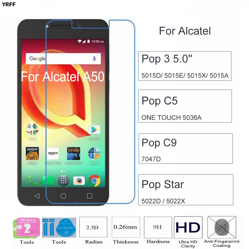 

4PCS For Alcatel Pop 3 5.0'' 5015 Tempered Glass Film For Alcatel Pop Star 5022/C9 7047D/C5 One Touch 5036A HD Tempered Glass