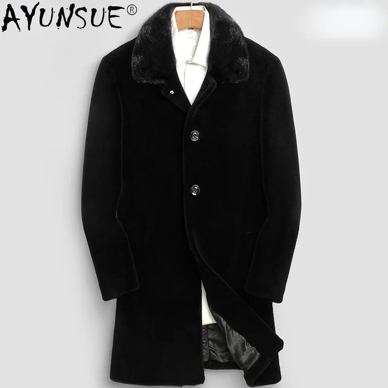 

2021 Real Sheep Shearing Jacket Man's Fur Coat Male Raccoon Collar Jackets Korean Chamarras Para Hombre SQQ813