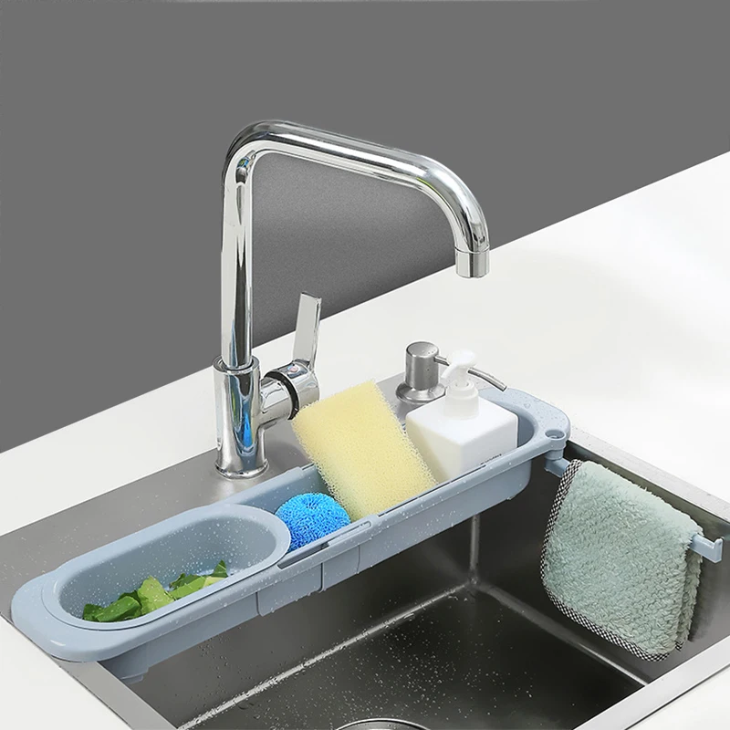 

For Kitchen Retractable Drain Basket Sink Rack Telescopic Drain Rack Filter Leftovers Basket Dishwashing Cloth Storage Organizer