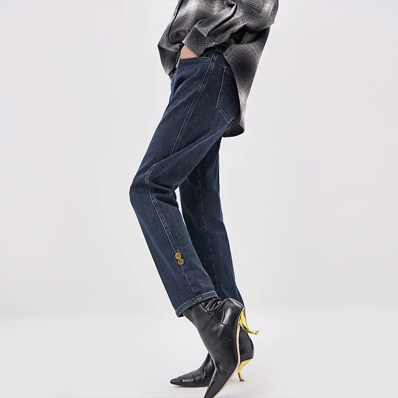 New Streetwear Women  High Waisted Jeans  Cotton  Polyester  Spandex  Full Length  Button  High Street  Zipper Fly