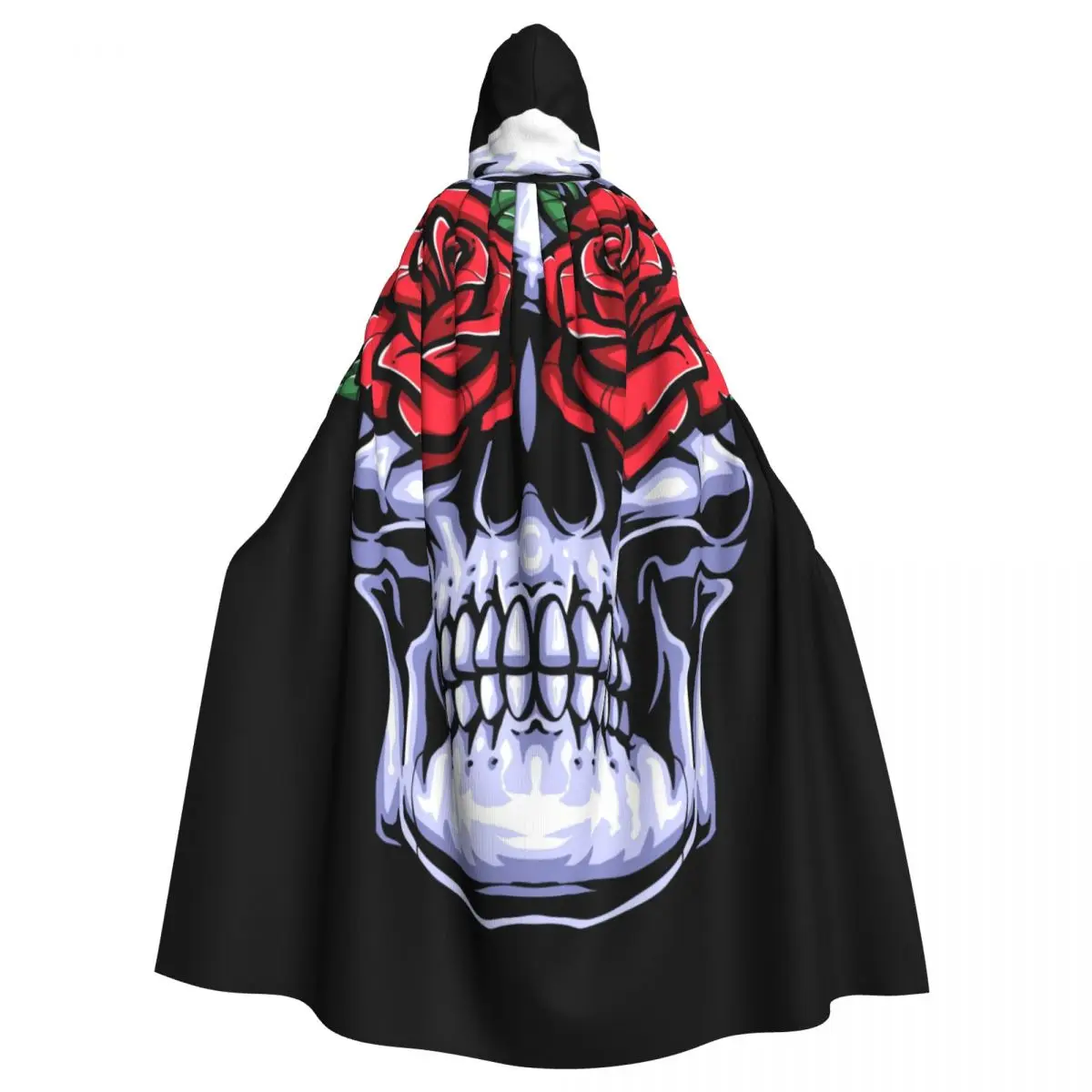 

Skull With Roses Eyes Hooded Cloak Polyester Unisex Witch Cape Costume Accessory
