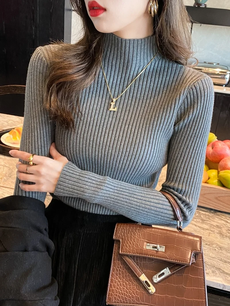 

Half Turtleneck Knitted Sweater Women Autumn and Winter Pullover Vintage Long Sleeve Bottoming Women Tops Jumper Pull 22848