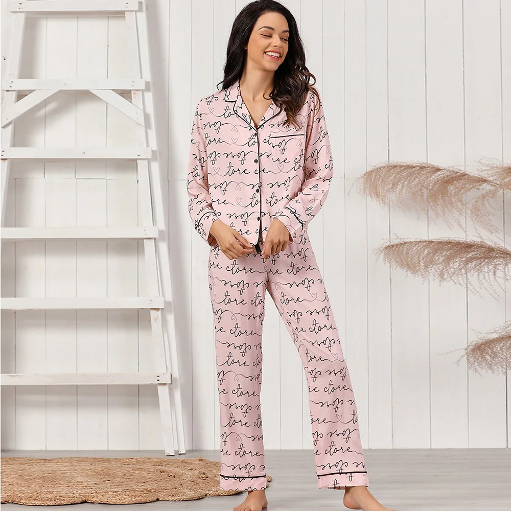 Women's Pajamas Sets Pink Color Home Wear Rayon Cotton Pyjamas Sleepwear Winter Warm Nightwear For Women