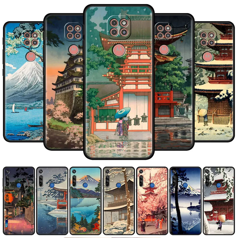 Черный мягкий чехол для Motorola Moto G200 G30 G60 G22 G51 G9 Play G8 Power One Fusion Plus, чехол для телефона Ukiyoe с японским креплением Fuji