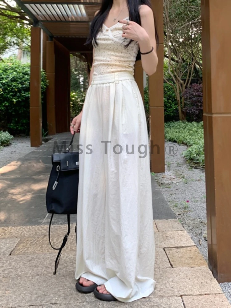 Брюки женские с завышенной талией и широкими штанинами повседневные однотонные