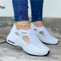 2022 new fashion women breathable mesh sneakers hollow out solid color thick bottom ladies casual sports wedges vulcanized shoes