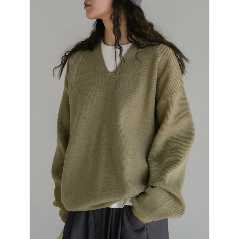 

Женский осенне-зимний трикотажный пуловер с V-образным вырезом и длинным рукавом