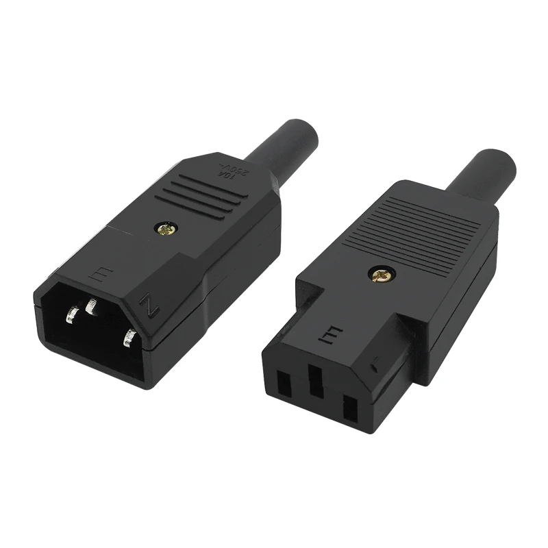 

10A 250V Black IEC C13 C14 female&male Plug Rewirable Power Connector 3 pin ac Socket