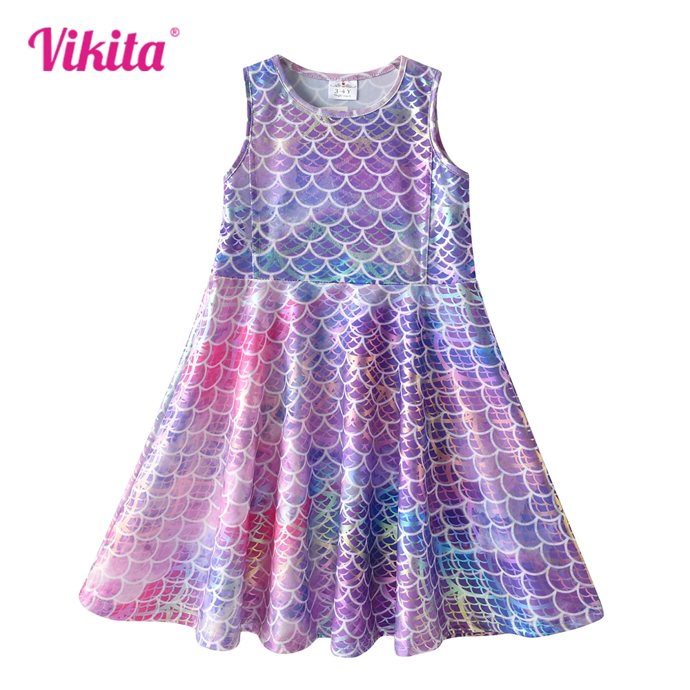 Платье детское летнее без рукавов с принтом русалка