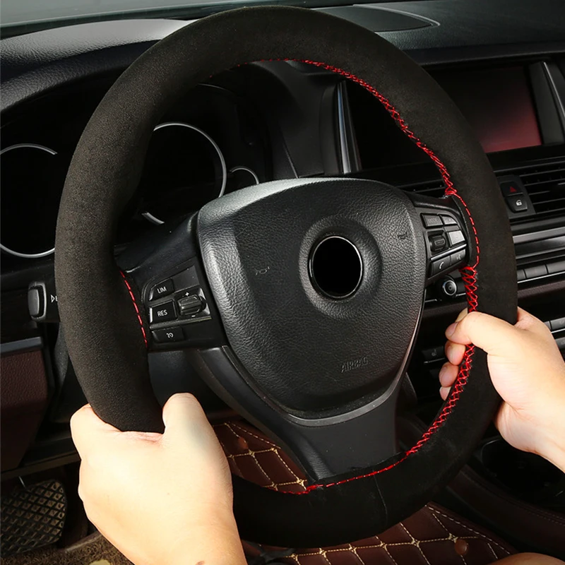

Universal Car Steering Wheel Cover Hand-stitched Genuine Leather Car Handle Cover Four Seasons 38cm Diameter Auto Interior Decor