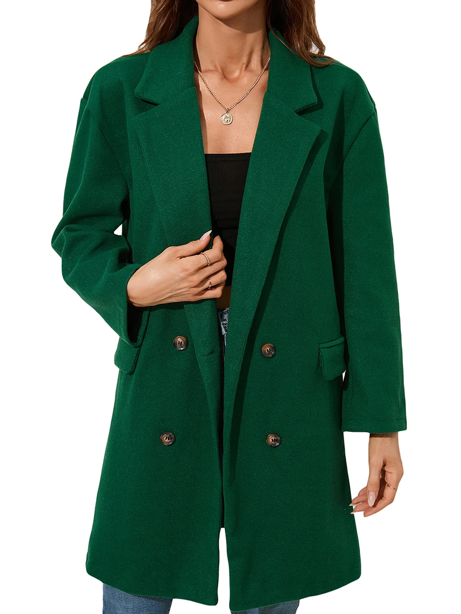 

Women Winter Lapel Woolen Midi Coat Elegant Long Sleeve Plush j ackets Buttons Fleece Formal Outwear Sherpa Coat
