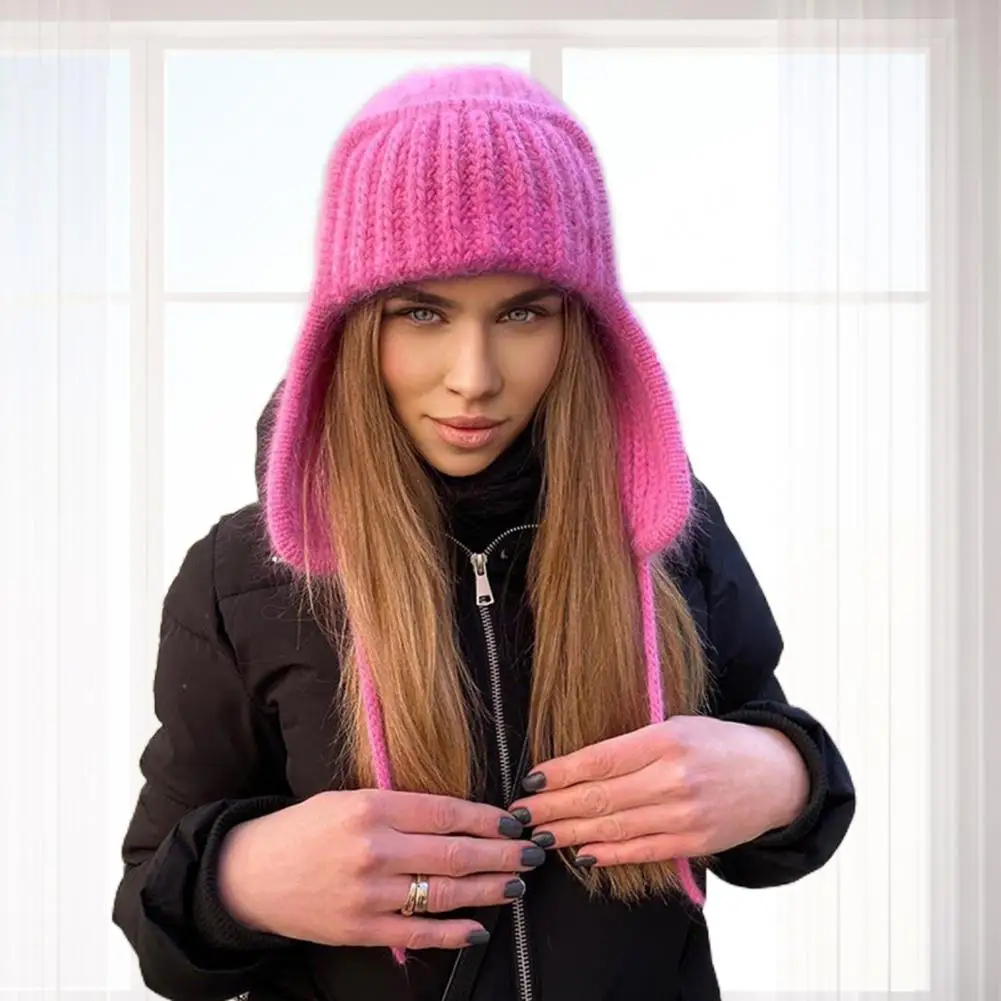 

Вязаная шапка, ветрозащитная однотонная шапка с защитой ушей, вязаная шерпа с ушами, теплая шапка для улицы