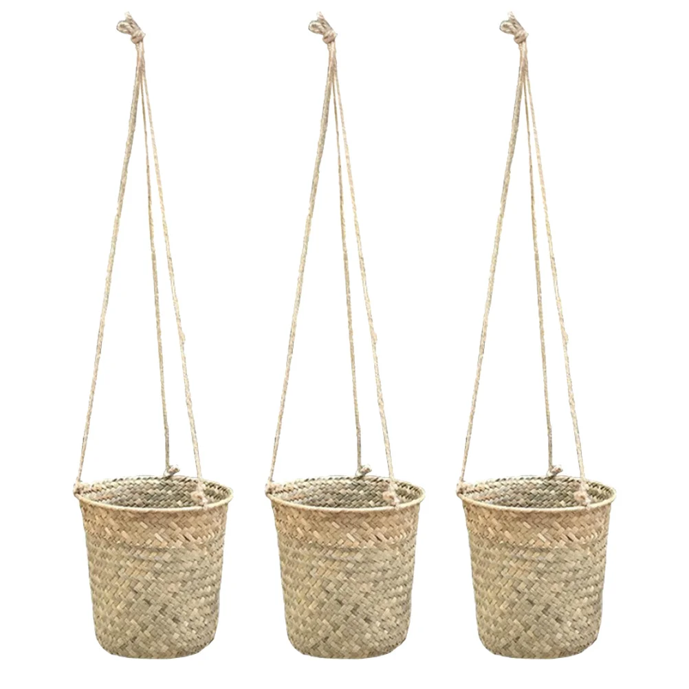 

3 Pcs Vintage Home Decor Woven Basket Organizer Hanging Flower Pot Baskets Plants Pots Stand