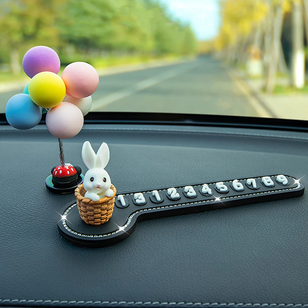 

Phone Number In Car Temporary Stop Sign Multifunctional Cartoon Bunny Temporary Parking Card Prompt License Plate Decoration