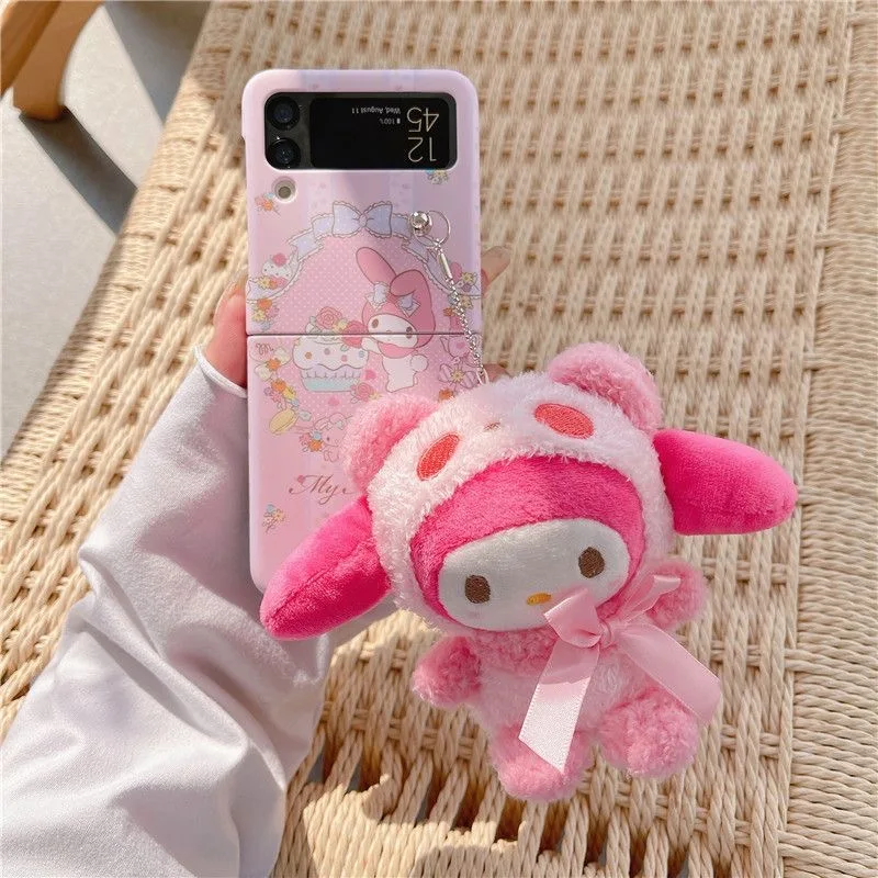 Sanrio MyMelody Pochacco With Cartoon 3D Plush Doll Phone Case For Samsung Galaxy Cover ZFlip3 ZFlip4 5G Back Cover Girl Gift
