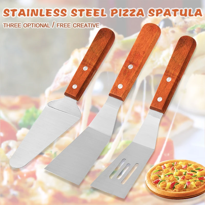 

High quality Kitchenware Stainless Steel Pizza Shovel Wooden Handle Triangle Shovel Cheese Shovel Frying Shovel Baking Tool