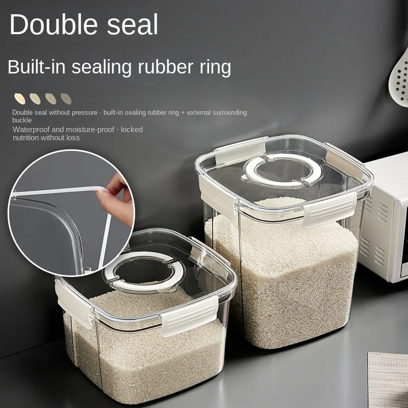 

Kitchen Rice Bucket with Cover Transparent Sealed Large Capacity Storage Box Double Sealed Moisture-proof Insect-proof Rice Bin