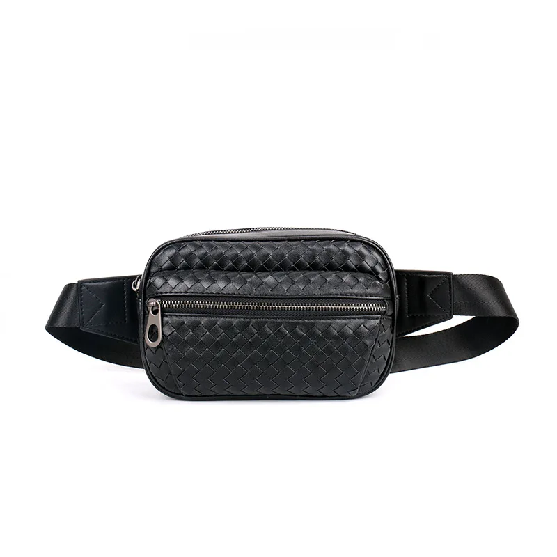 Men's Pockets Woven Leather Small Chest Pack Youth Bag Multi-Function Storage Bag Brand Design New Fashion Mobile Phone Bag