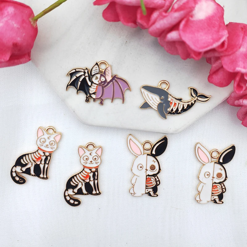 10 шт. ювелирные изделия из сплава Хэллоуин животные скелет кошка кролик летучая