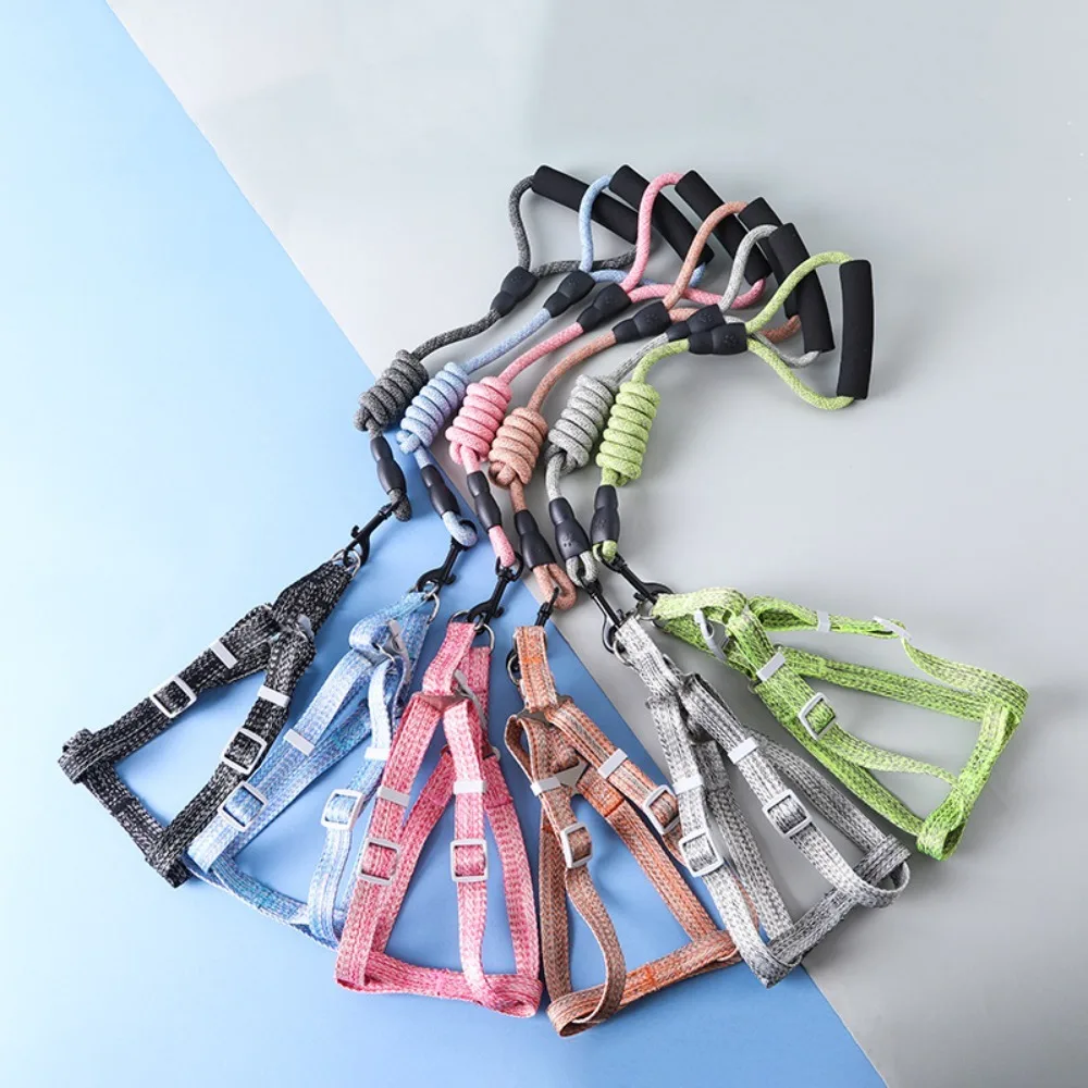 

New Fashion Pet Dog Collar Traction Morandi 6 Colors Linen Round Rope Adjustable Collars for Dogs DIY Pet Accessories