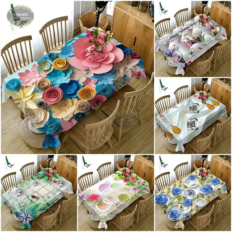 

3D Colored Flower Pattern Tablecloth Waterproof Rectangular Nappe De Table Wedding Party Table Cloth Home Textile Kitchen Decor
