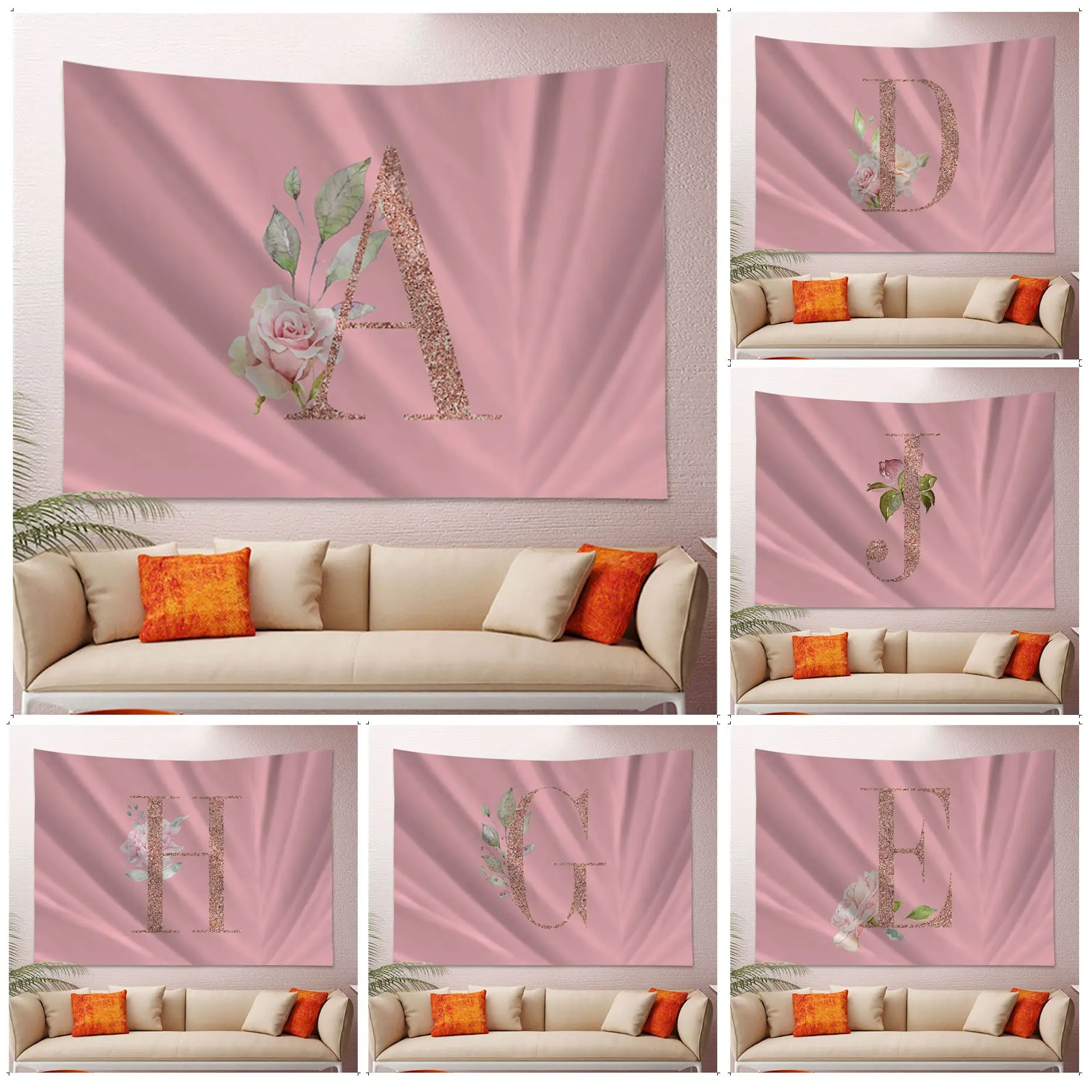 

Pink Letters DIY Wall Tapestry Hippie Flower Wall Carpets Dorm Decor Decor Blanket
