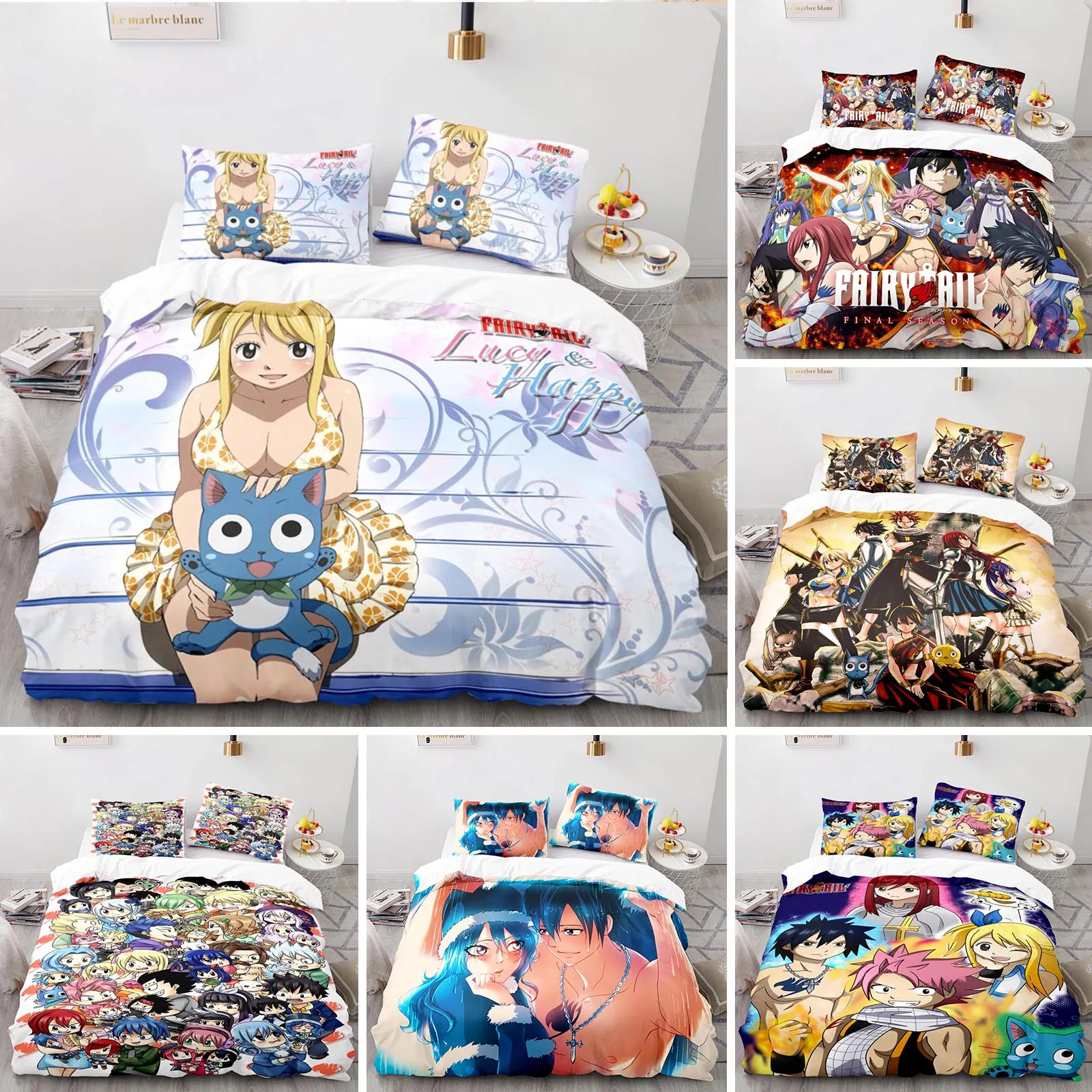 

3D Printed Fairy Tail Bedding Set Anime NatsuDuvet Cover 3Pcs Double Twin Full Queen King Adult Kids Bedclothes Quilt Cover