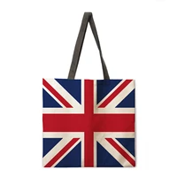 high quality linen shoulder bag flag pattern printed handbag fashionable womens leisure beach shopping bag handbag