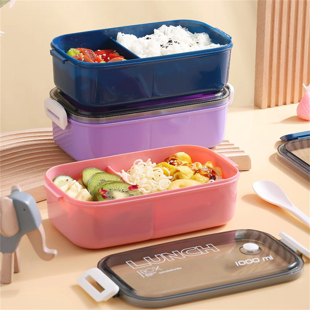 

Compartmental Lunch Boxes For Adults Kids 2 Grids Leakproof Bento Box School Office Plastic Safe Food Containers BPA Free 1000ML
