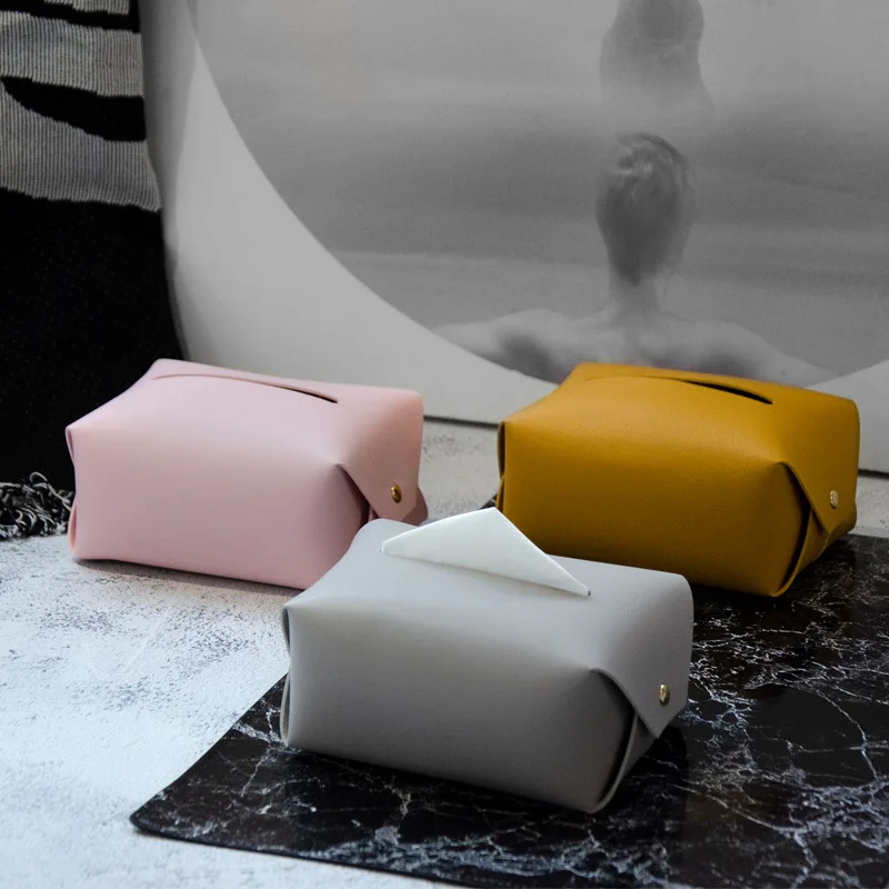 

Home Tissue Boxes Pu Tissue Box Cloth Leather Paper Bag Modern Simple Living Room Waterproof Tissue Light Luxury