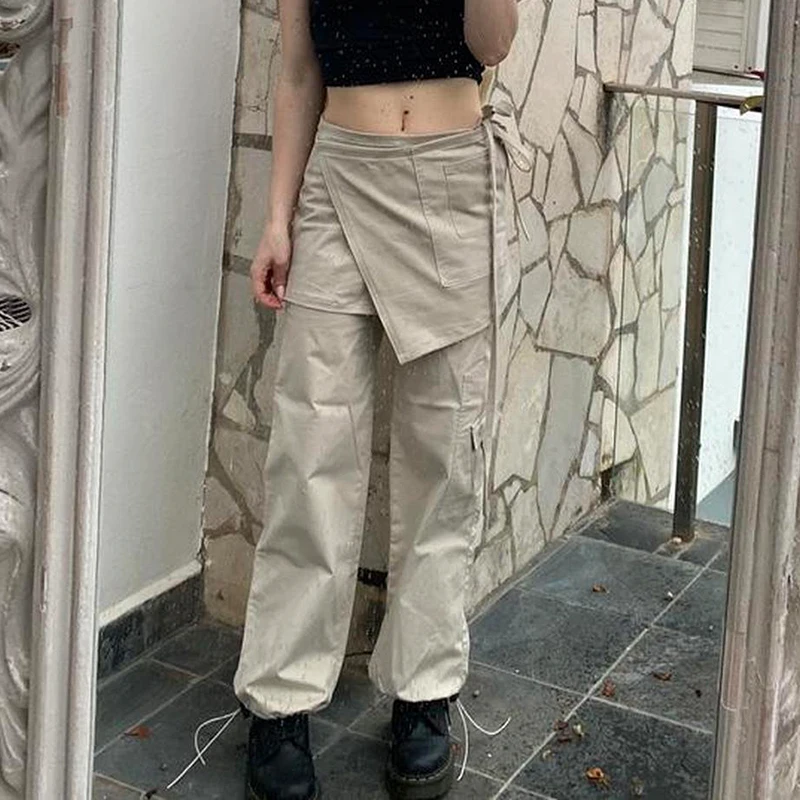

Drawstring Low Waist Chic Skirt Cargo Pants Pockets Design Streetwear Joggers Womens Vintage Casual Hippie Sweatpants 2022