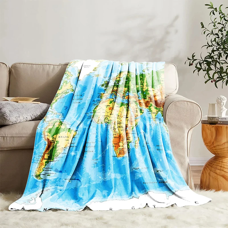 

World Map Bedspread on the Bed Fluffy Soft Blankets for Winter Kawaii Blanket Sofa Summer Bedroom Decoration Boho Home Decor