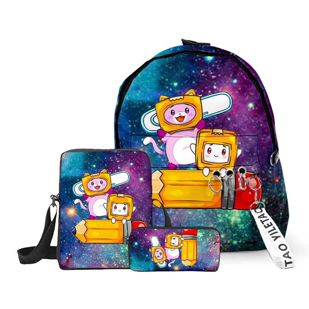 

New LankyBox Carton Villain Three-piece Set Primary and Middle School Students School Bag Backpack Backpack Shoulder Pencil Bag