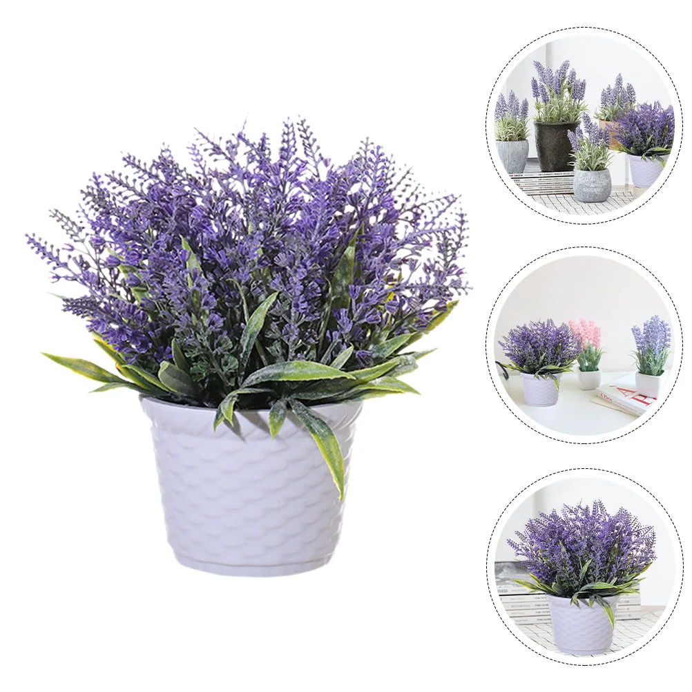 

Artificial Potted Lavender Flower Mini Fake Potted Flower Faux Plants Bonsai Decor Plastic Centerpiece Home Office Wedding