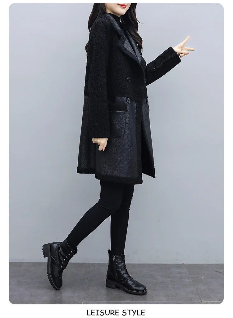 Medium Length Women's Leather Clothes for Women Vintage Brown Double-sided Plush Korean Fashion of Slim Fitting Women's coat