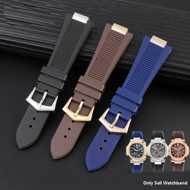 Фото Силиконовый ремешок для часов PP Patek Philippe + коннектор 5711 5726 5712g Nautilus, специальный интерфейс 25мм*13мм, мужской ремешок для часов №2