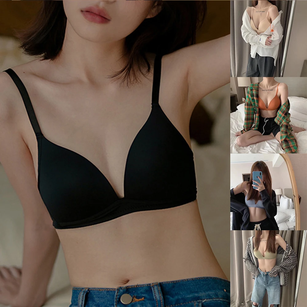 

Sexy Women Comfortable Breathable Seamless Push Up Commuter Top Bra Solid Deep V Bras Brassiere Wireless Underwear
