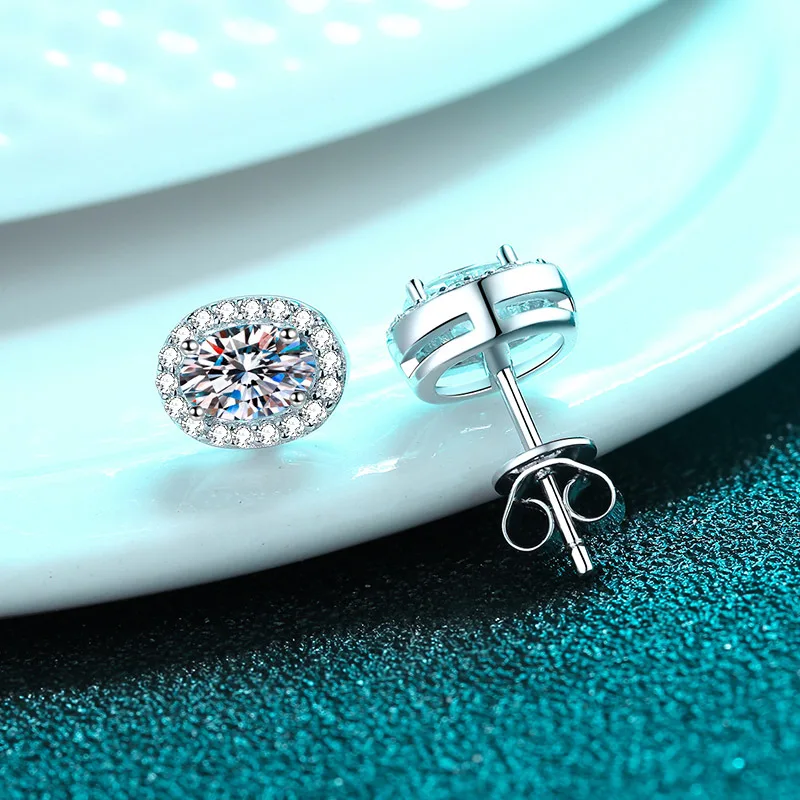 

1-2CT Moissanite Stud Earrings for Women Oval Fancy Cut Halo Diamond Bridal Earrings Luxury Elegant Bridesmaids Wedding Jewelry