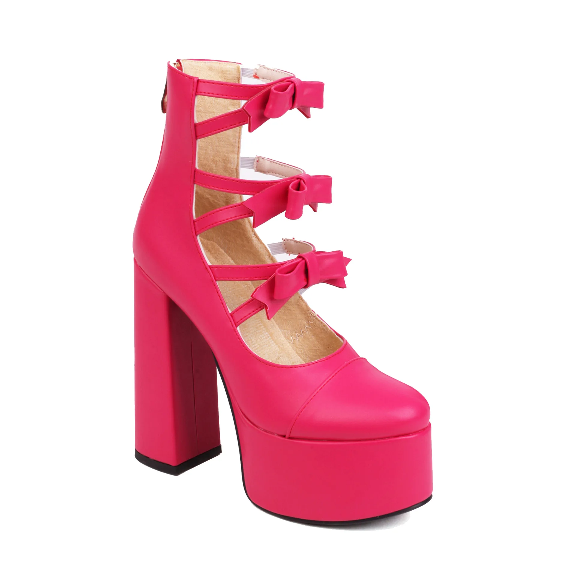 

Women's Round Toe High Heels Shoes Ankle Strap Bowite Platform Pumps Shoes Fashion Summer Chunky Heeled Dress Party Shoes