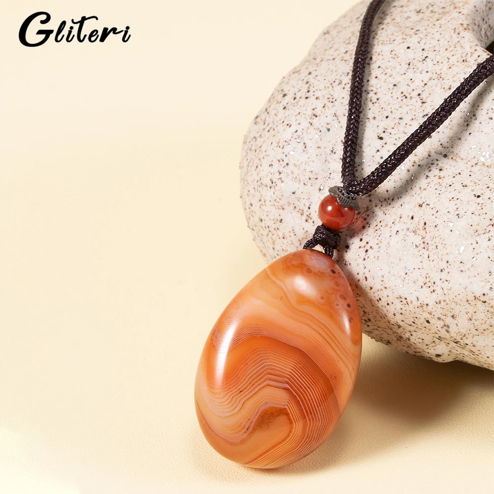 

GEITERI Natural Silk Agate Striped Pendant Necklaces For Men Women Pebble Rain Flower Stones Sweater Chain Fashion Jewelry Hot