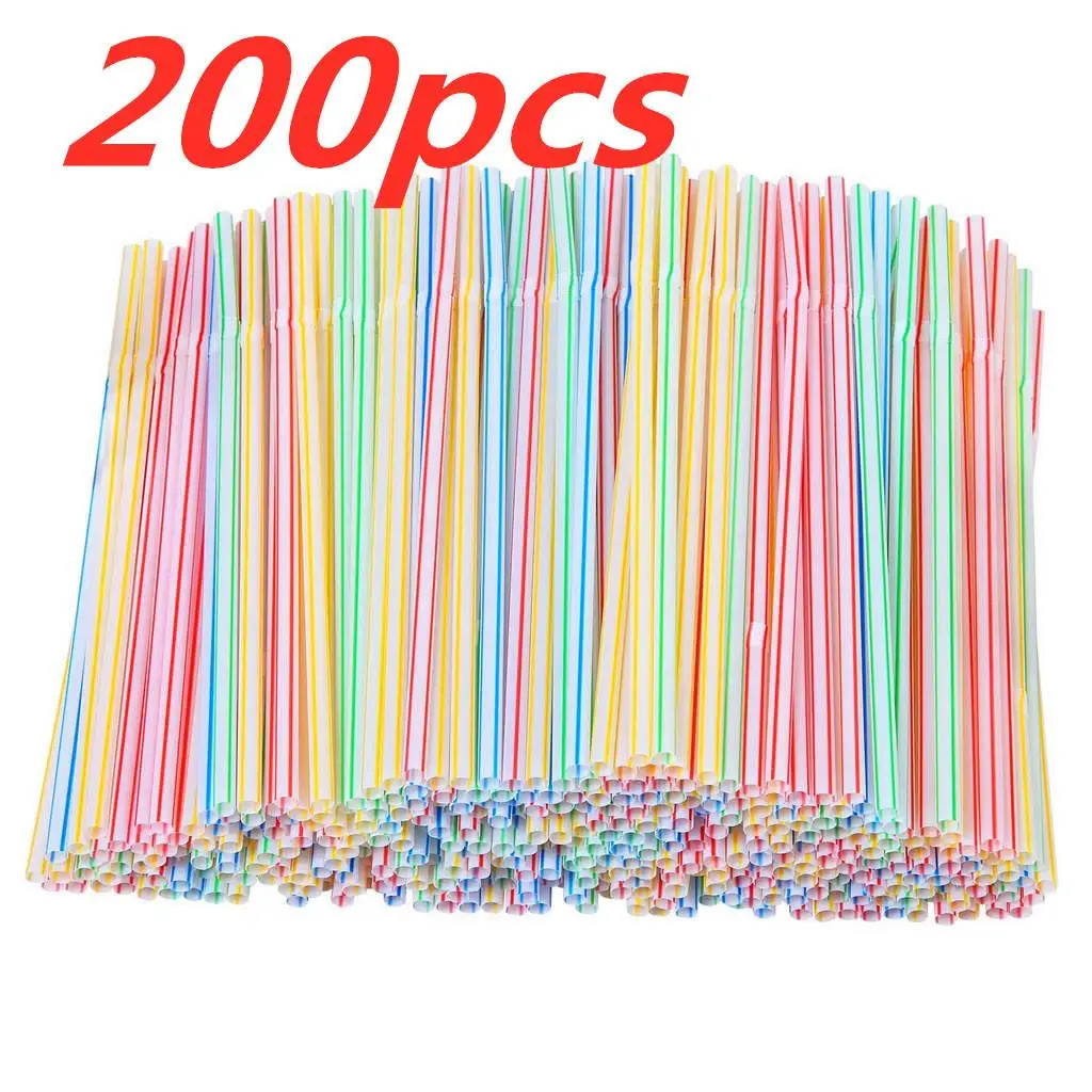 

200pcs Multicolor Straws Plastic Long Flexible Drinking Straws For Party Weddings Drinking Bar Juice Striped Drinking Straw D20